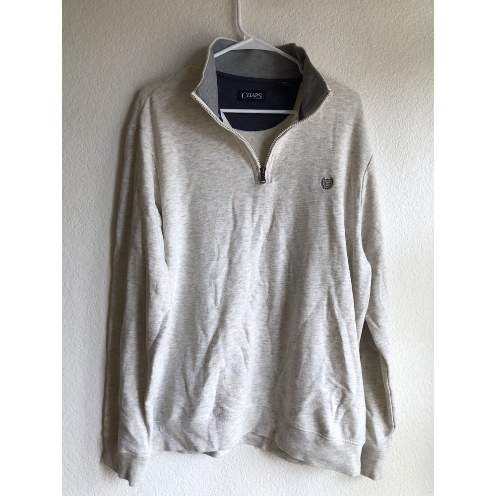 Chaps Mens XL Quarter Zip Pullover Sweatshirt Gray Heathered Mock Neck Logo
